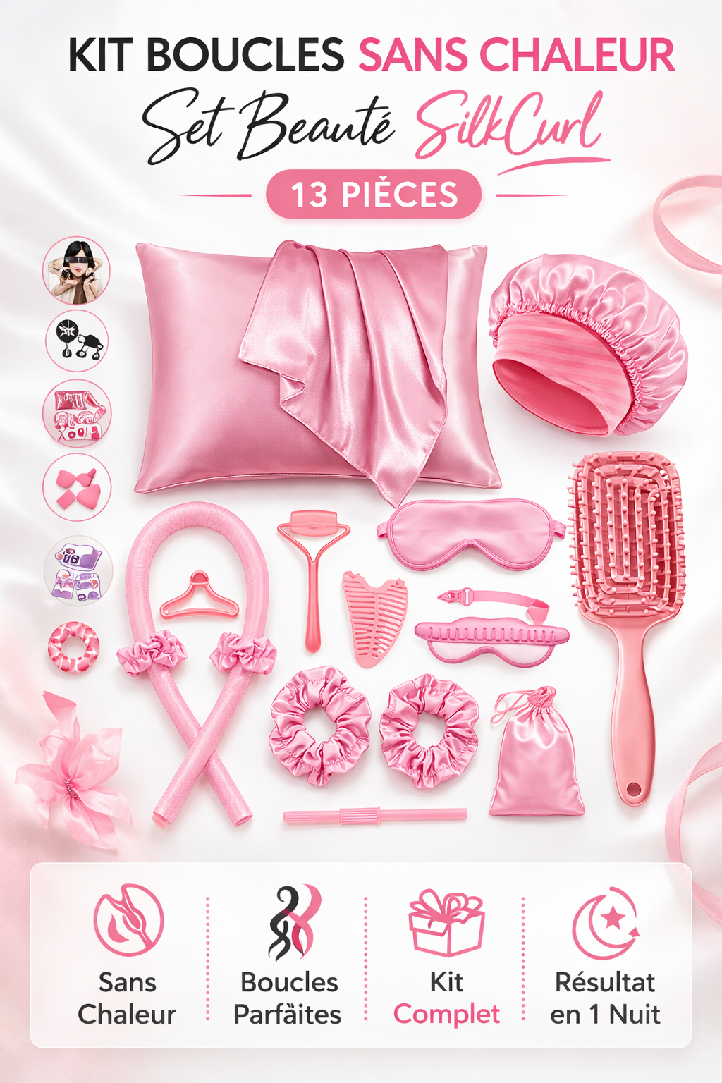 Kit Boucles Sans Chaleur – Set Beauté SilkCurl (13 pièces)